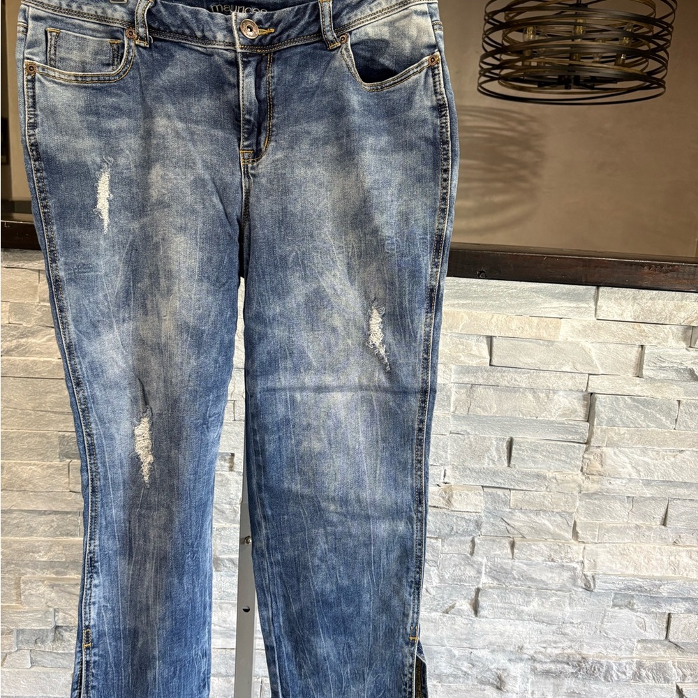 Maurices Women's Distressed Light Blue Straight Leg Jeans